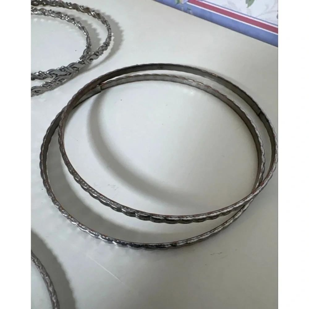 Vintage Silver Tone Textured Bangle Bracelet Set 11 Pieces Stackable Boho Etched